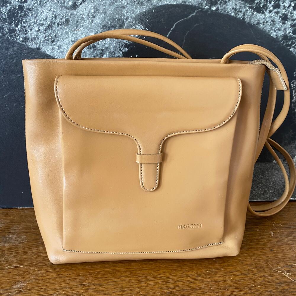 Biagetti Camel Leather Minimalist Purse Bag Made in Italy